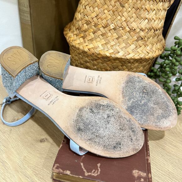 STUART WEITZMAN Nudist Block Sandals Size 9 Light Blue Suede Glitter Heels - Picture 7 of 9